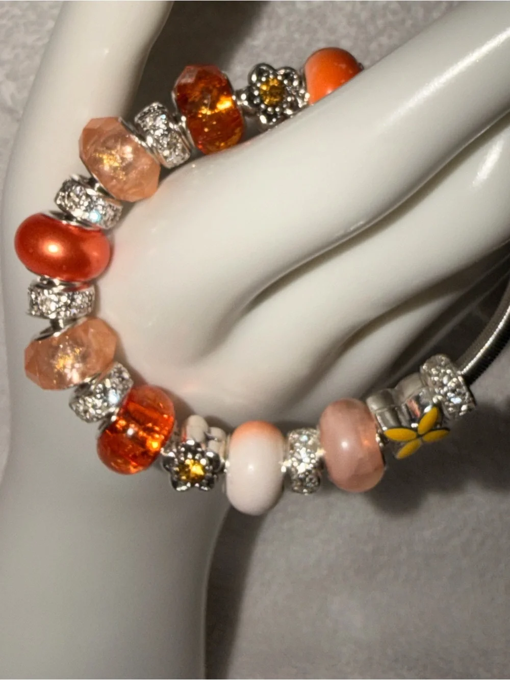 Orange and Peach Glass Bead Bracelet - Unbranded